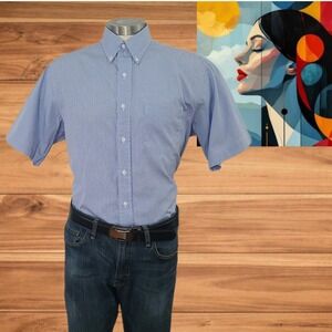 Brooks 346 Button Down Shirt Mens Blue Check  Short‎ Sleeve Size 16